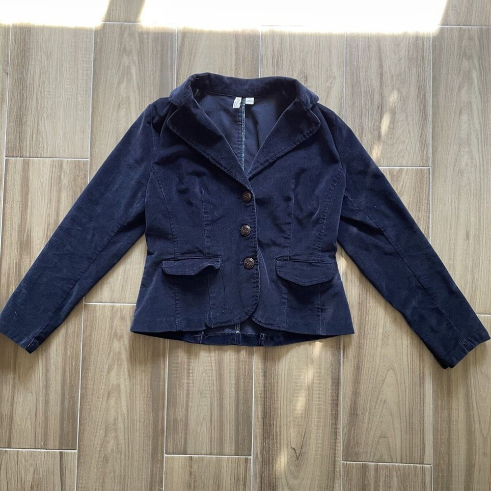 VTG ST JOHN'S BAY Y2K Navy Corduroy Button-Up Long Sleeve Womens Jacket Petite S
